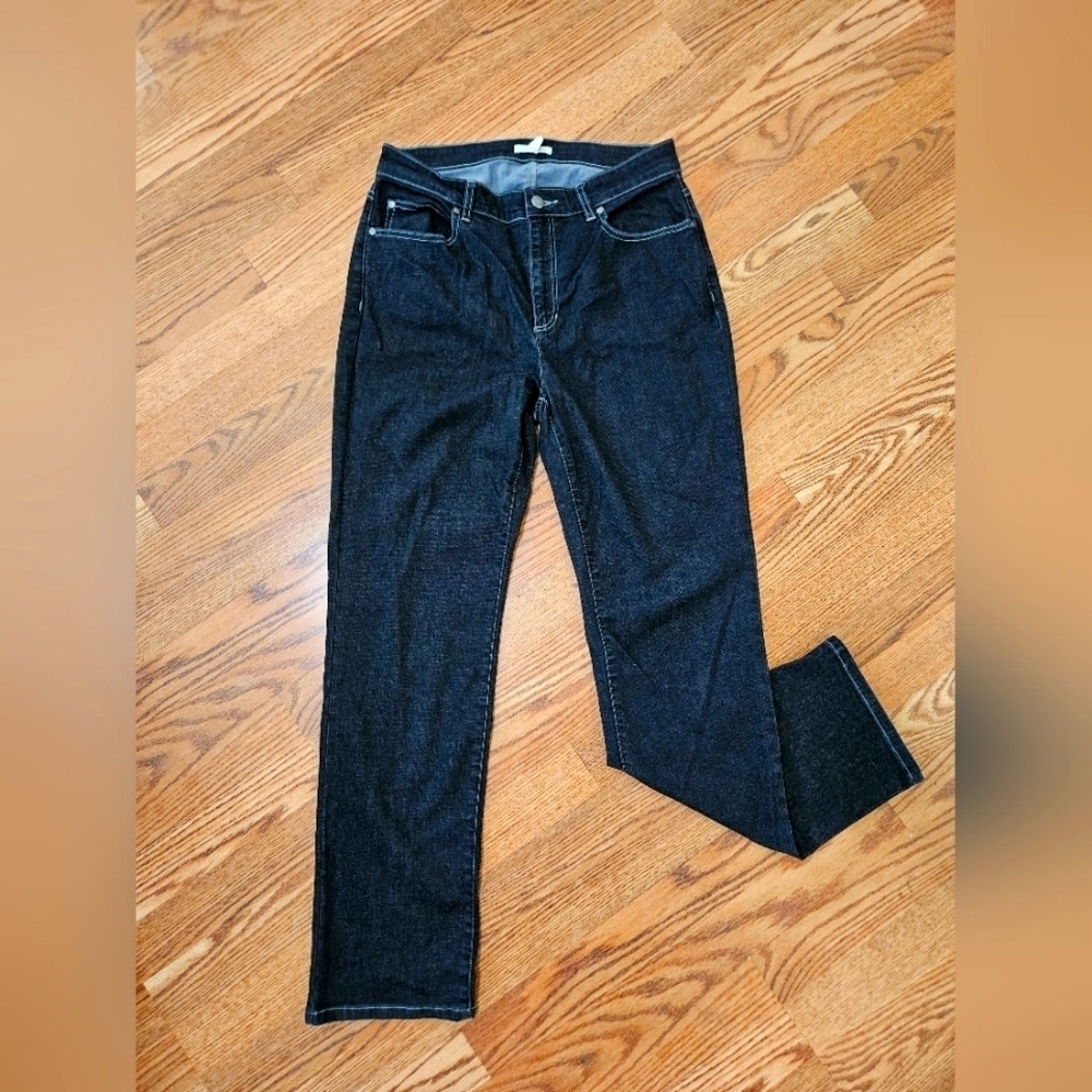 EILEEN FISHER Charcoal Organic Denim Straight Leg High Rise Jeans